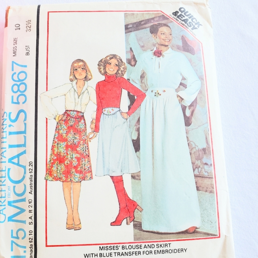 1977 UNCUT McCall's 5867 Sewing Pattern Blouse/Skirt - Picture 2 of 5